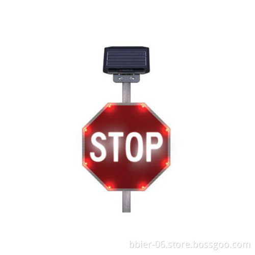 Solar-Powered LED Road Traffic Sign Board - 30W Stop Sign with Holder